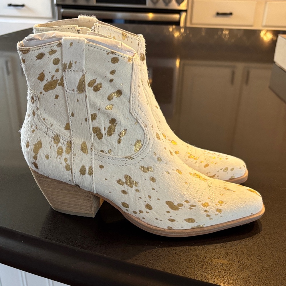 Dolce Vita White and Gold Ankle Boots